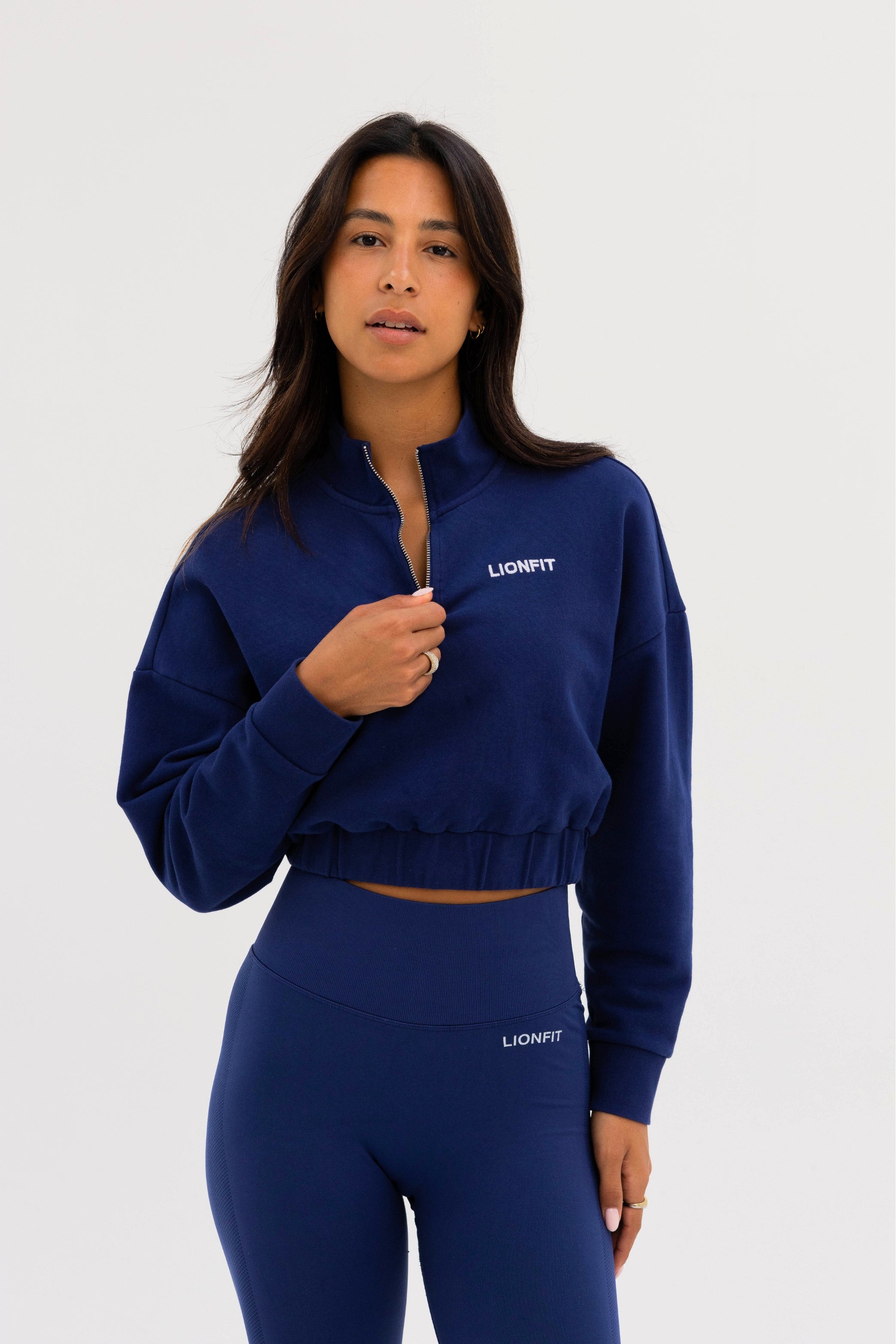 Kion Cropped Halfzip Top Dark Blue - Lionfit