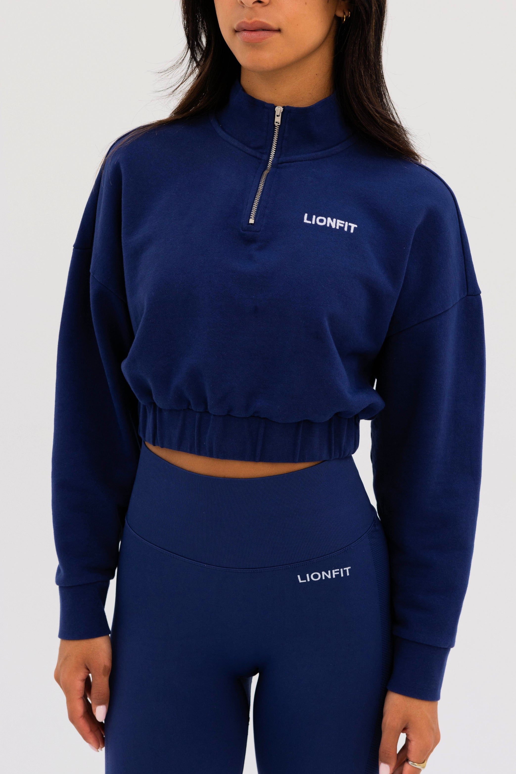 Kion Cropped Halfzip Top Dark Blue - Lionfit