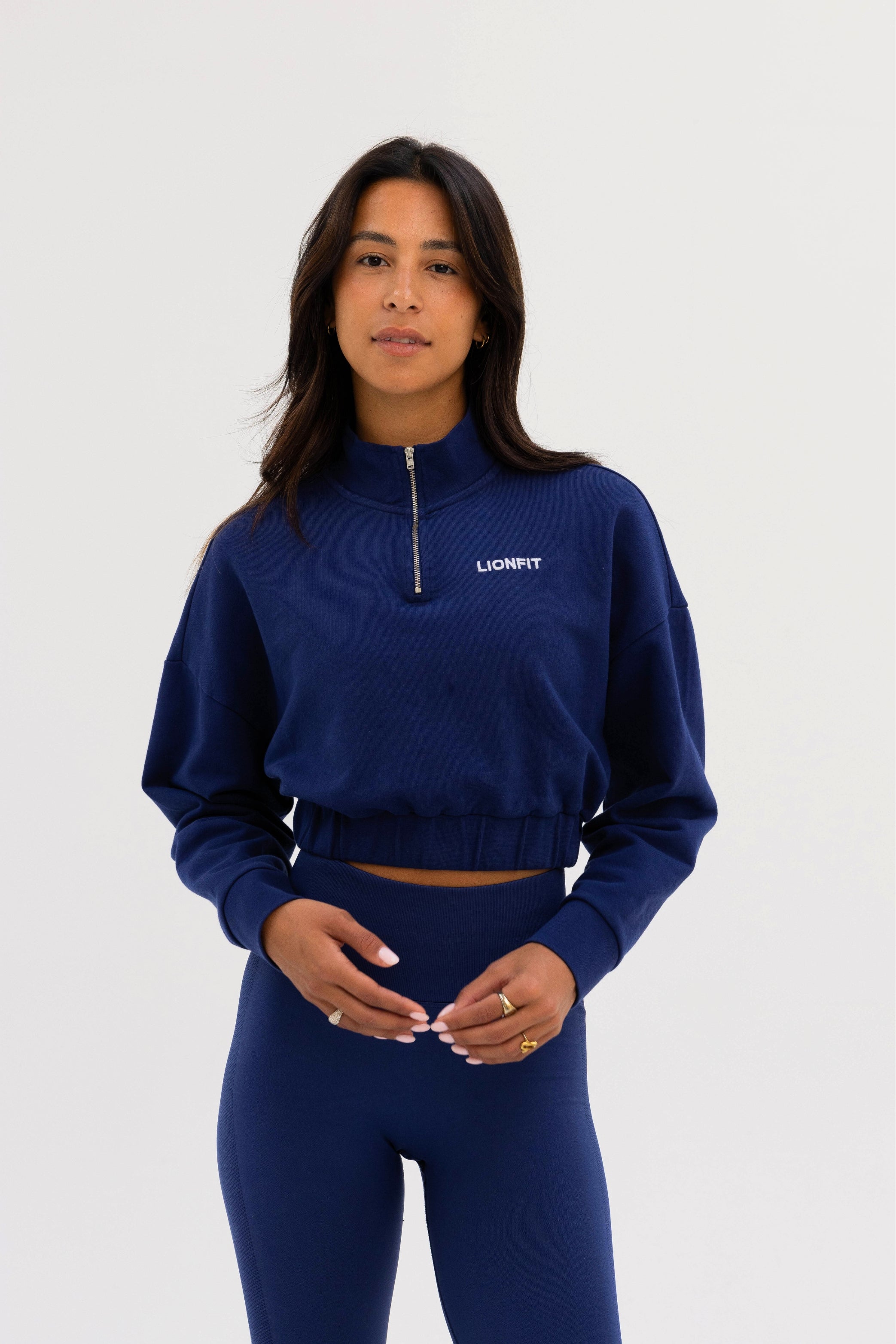 Kion Cropped Halfzip Top Dark Blue - Lionfit