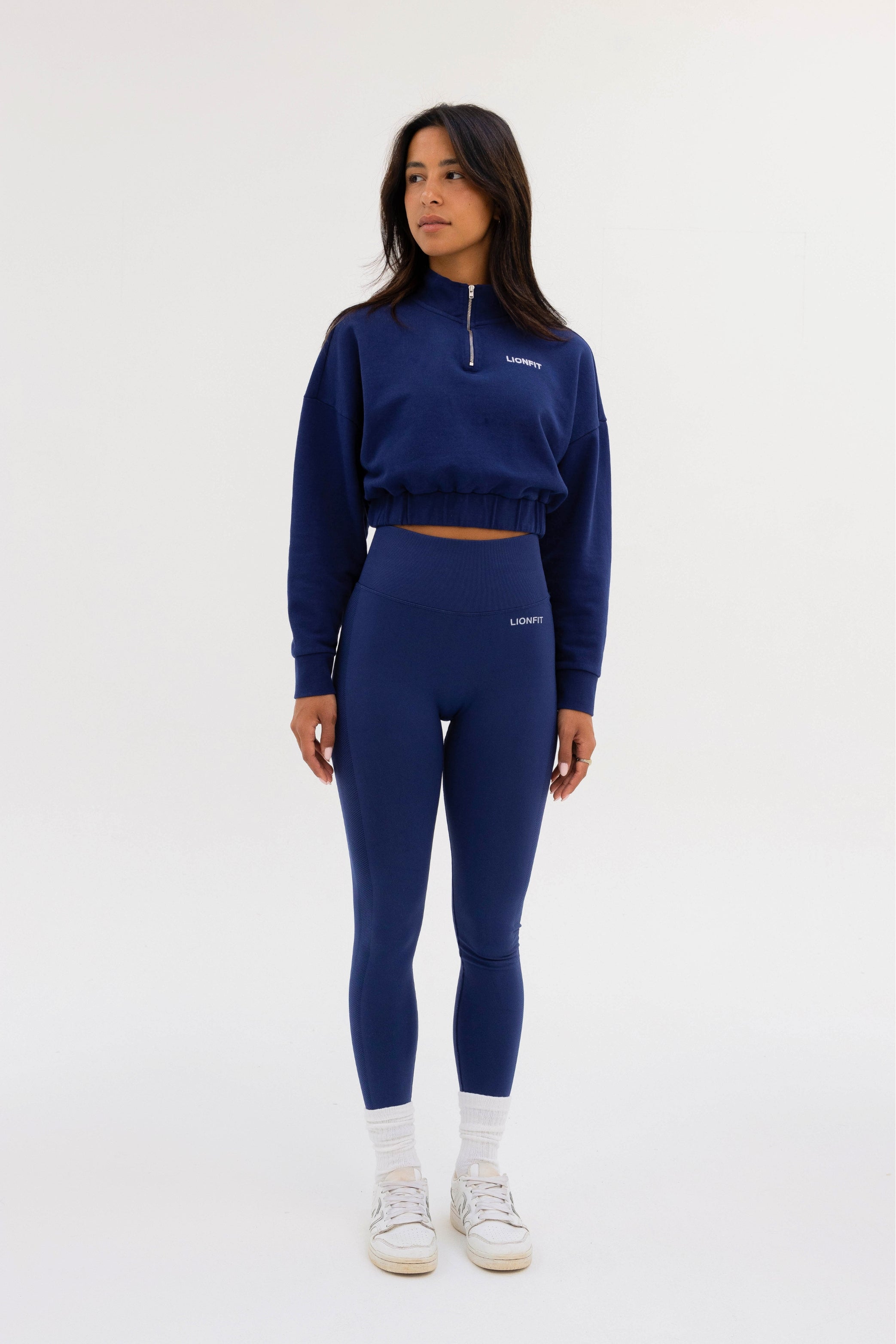 Kion Cropped Halfzip Top Dark Blue - Lionfit