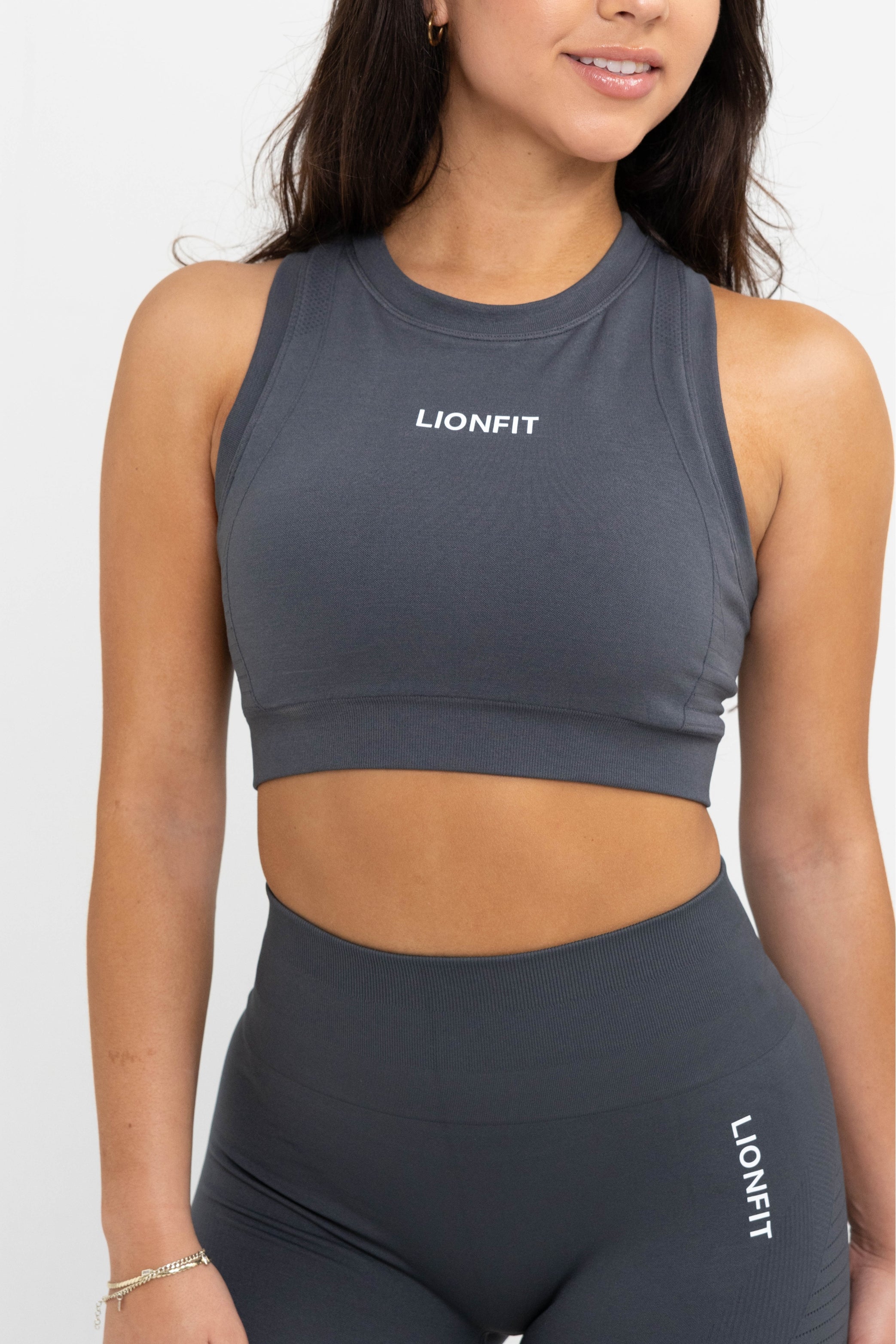 LIONFIT LEO HIGH NECK SPORTS BRA ANTRA GREY 3